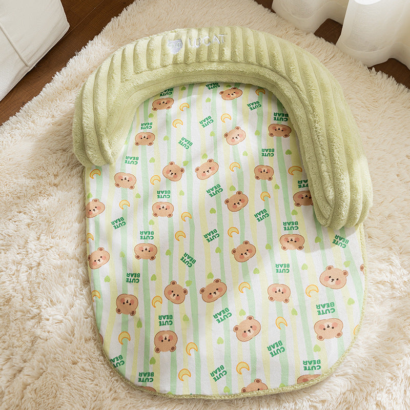 Orthopedic Plush Pet Bed with U-Shaped Pillow - Removable Washable Pad & Heating Pad Ready
