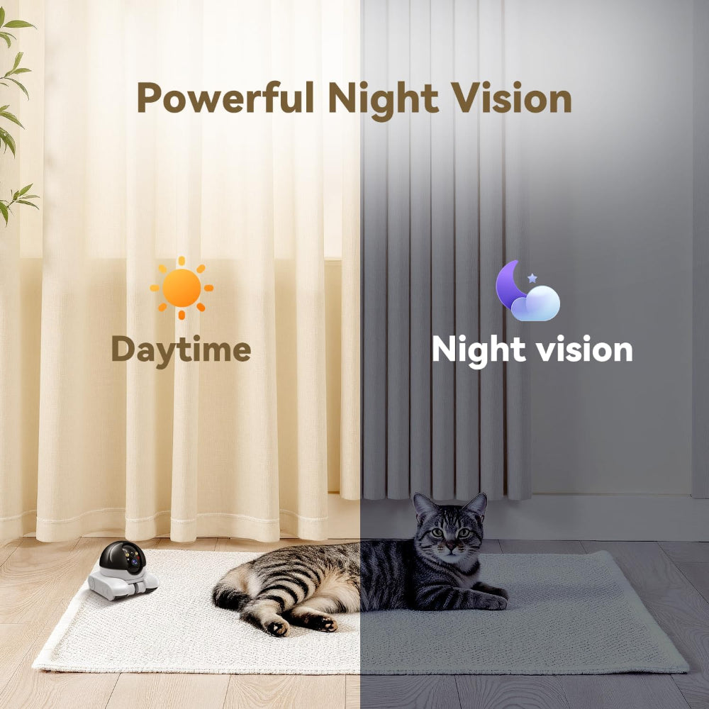 RoboCam’s durable battery design – a dependable choice to eliminate the stress of constant recharging, ensuring you stay connected to your pet’s world for up to 2 months on a single charge.