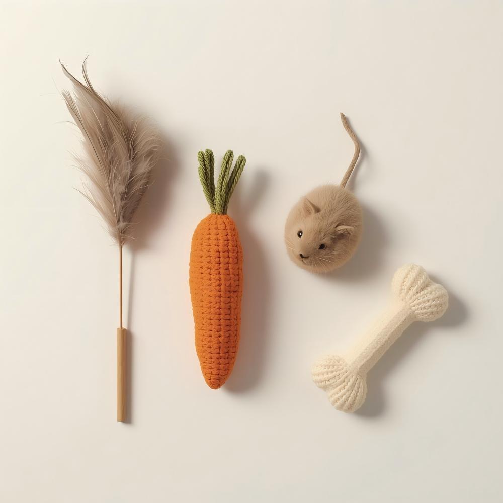 Cat and dog playing with interactive smart pet toys including feather robot, light-up ball, track toy, and LED bone in cozy indoor room – smart pet toys for cats and dogs