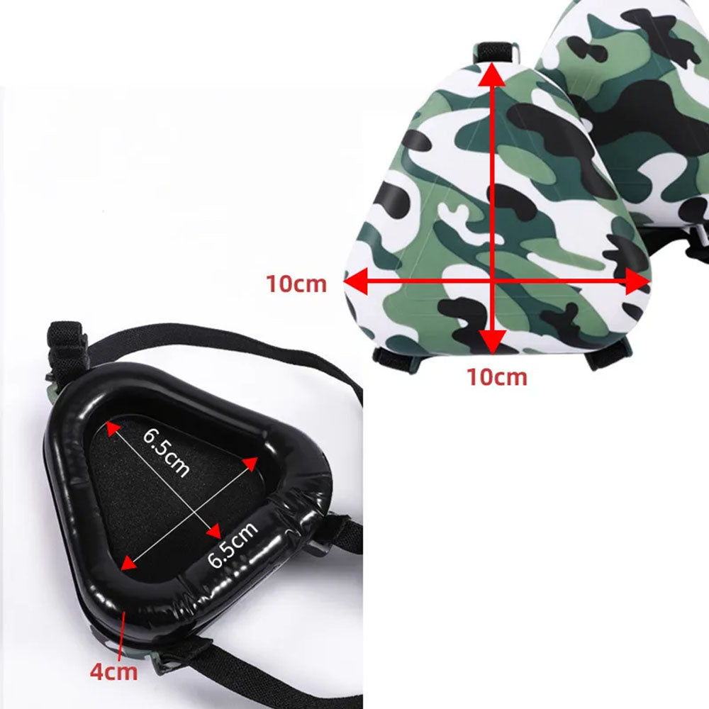 Size details of pet noise canceling earmuffs (10cm×10cm outer, 6.5cm×6.5cm inner, 4cm thickness)—adjustable design fits most dog breeds for proper noise-reducing coverage.