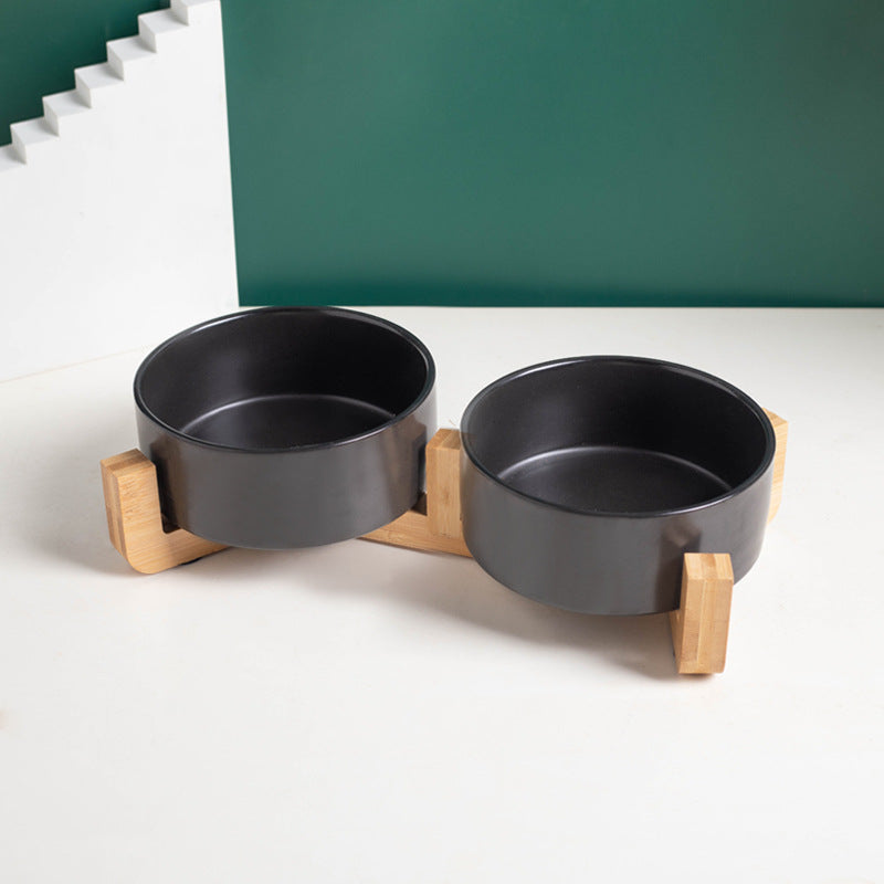 Elevated Ceramic Pet Bowl for Cats & Dogs - Double Bowls Food Water Feeder With Stand