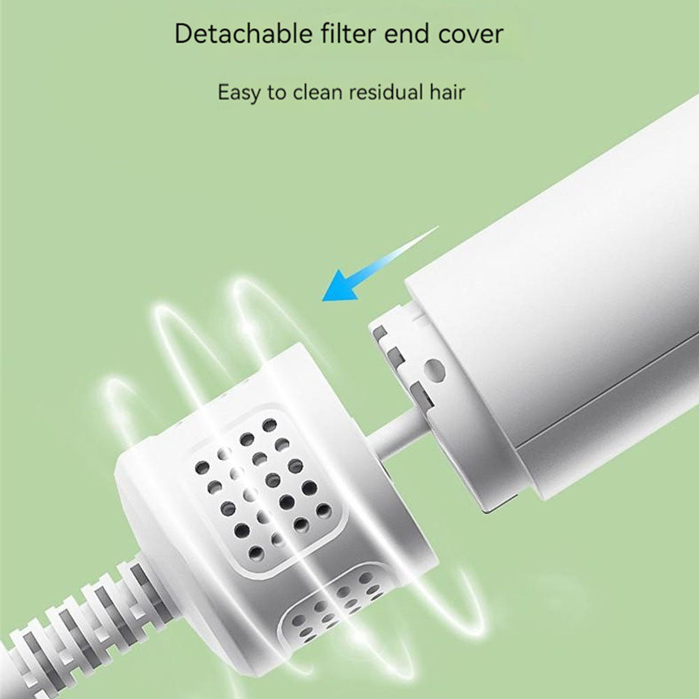 The detachable filter end cover of a 2-in-1 pet dryer brush, designed to be easily removed and cleaned to prevent pet hair buildup and maintain optimal airflow.