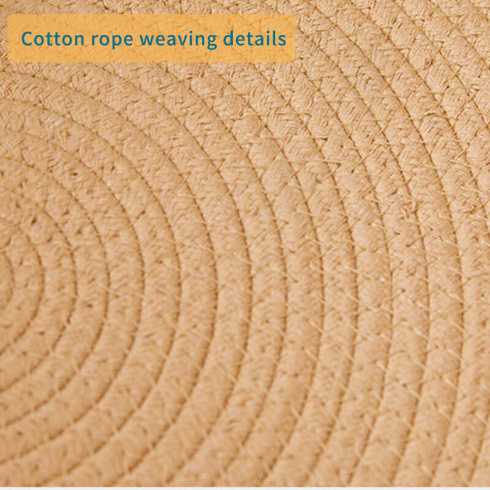 Close-up of premium cotton rope weaving texture on pet bed inner lining, highlighting durable, lint-free, and scratch-resistant construction for long-lasting use.