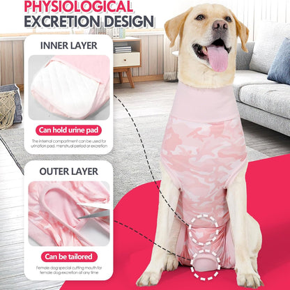 Dog recovery suit with urine pad compartment and tailored excretion design – a thoughtful solution to ease pet parents’ worries about hygiene and convenience, ensuring female dogs stay clean and comfortable during recovery or daily use.
