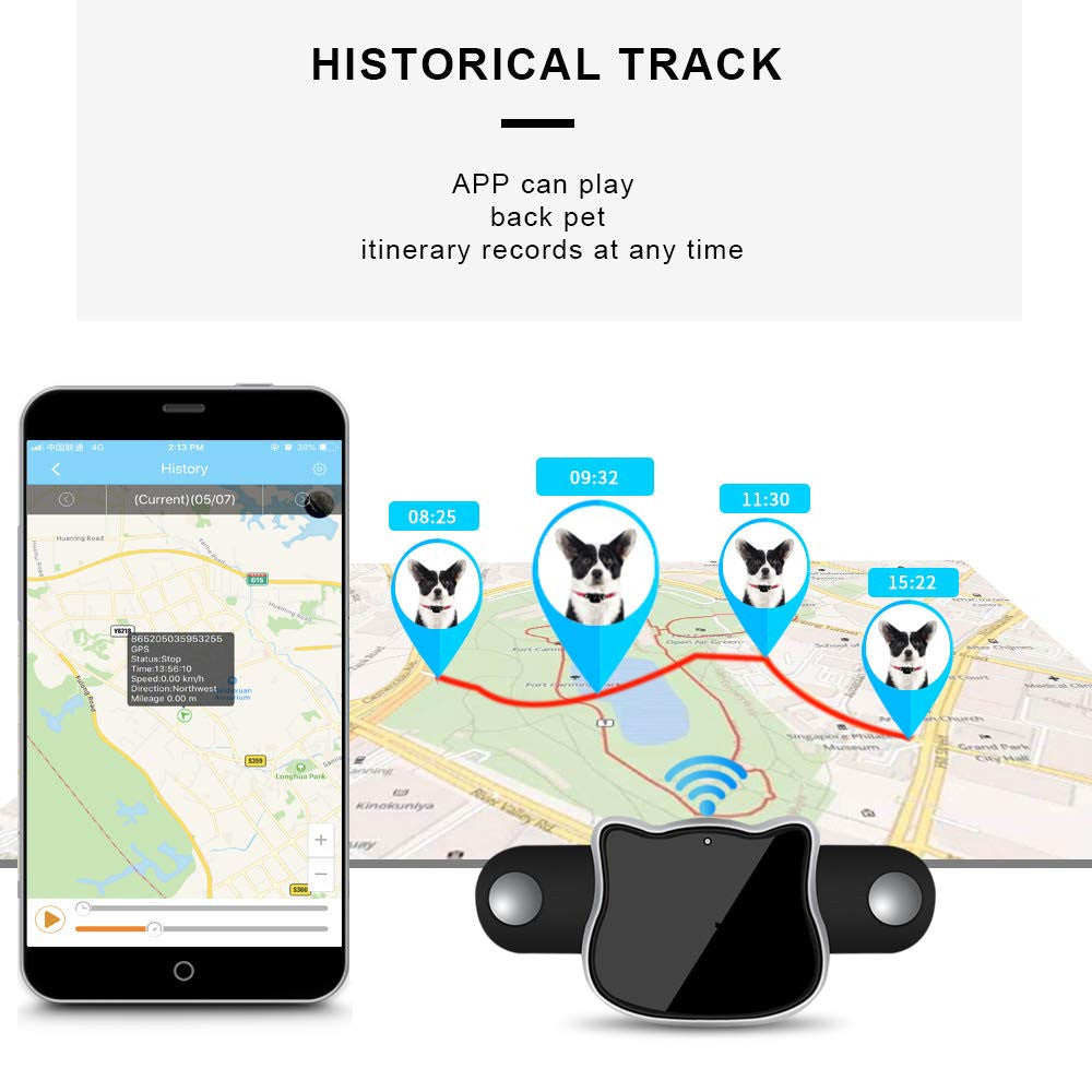 GPS pet tracker’s historical track feature on app – a insightful solution to address curiosity about your pet’s daily movements, letting you replay their itinerary and stay connected to their adventures.