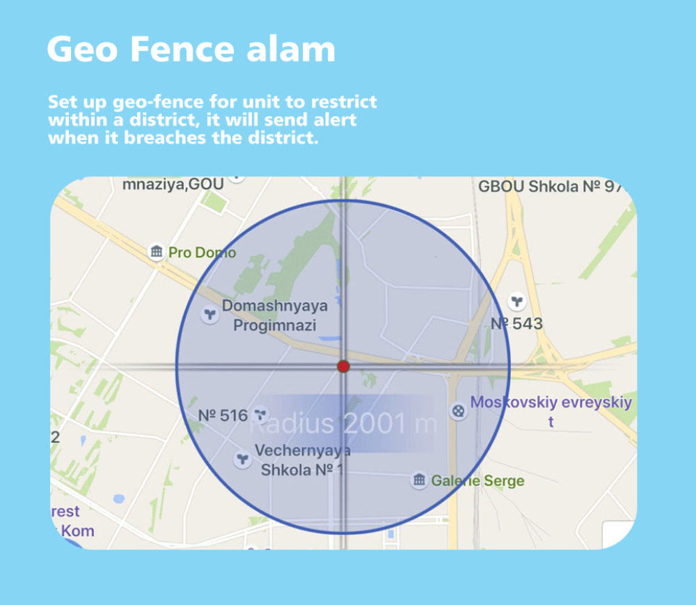 Geo fence feature on pet tracker app, showing safe zone and alert – a proactive solution to ease worries about pets wandering off, sending alerts when they leave a set safe range.