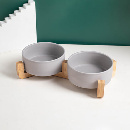 Elevated Ceramic Pet Bowl for Cats & Dogs - Double Bowls Food Water Feeder With Stand