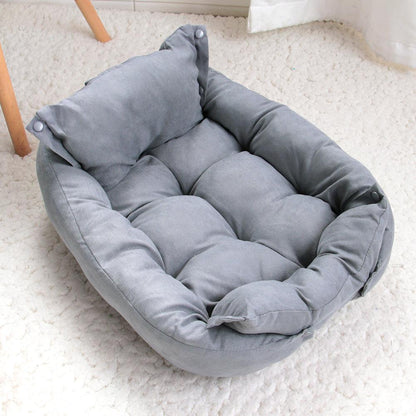 Grey convertible pet bed sofa with plush design – a stylish solution to eliminate your pet’s discomfort, providing a cozy, supportive spot that blends with your home decor, ideal for small to medium dogs and cats.