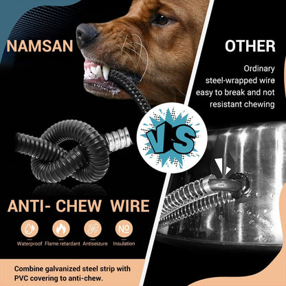 Heated pet bowl’s anti-chew wire (vs ordinary easy-to-break wire) – a durable solution to stop pets from chewing and damaging the bowl’s cord, featuring waterproof, flame-retardant and anti-seizure properties.