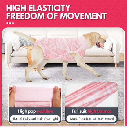 High elasticity dog recovery suit with skin-friendly neckline and bounce fabric – a flexible solution to eliminate movement restrictions, letting your dog play, walk, and recover with full comfort and freedom.