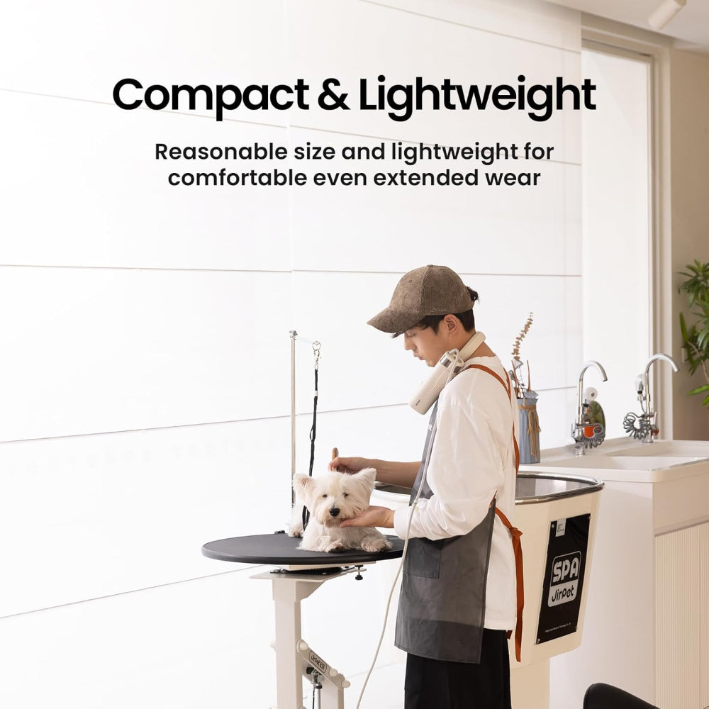 Jirpet compact and lightweight pet dryer – a user-friendly solution to eliminate discomfort from heavy grooming tools, letting you groom your pet for as long as needed without strain.