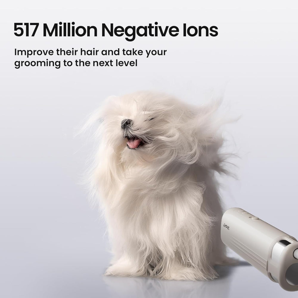 Jirpet pet dryer with 517 million negative ions – a game-changing solution to end pet hair frizz and static, giving your furry friend a shiny, tangle-free coat, just like a professional groomer.