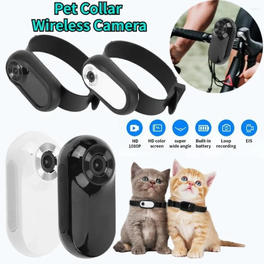 Pet collar wireless camera with HD 1080P, super wide angle, and loop recording – a reliable solution to ease pet parents’ anxiety, letting you keep an eye on your cat/dog’s adventures and daily moments with clear footage.
