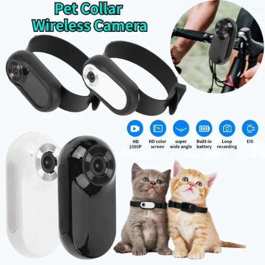 Pet collar wireless camera with HD 1080P, super wide angle, and loop recording – a reliable solution to ease pet parents’ anxiety, letting you keep an eye on your cat/dog’s adventures and daily moments with clear footage.