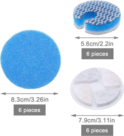 Pet water fountain filter pads, replacement filters for cat and dog water fountain, including different sizes of filtration pads