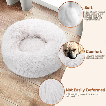 Dog & Cat Calming Donut Bed  Washable Round Fluffy Pet Bed