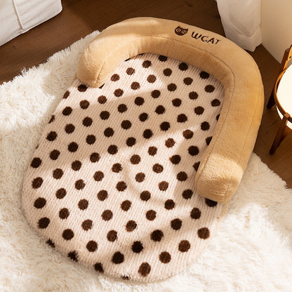 Orthopedic Plush Pet Bed with U-Shaped Pillow - Removable Washable Pad & Heating Pad Ready