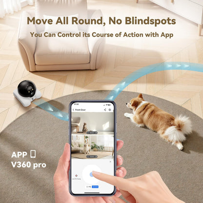RoboCam with app-controlled mobility – a smart solution to end the frustration of static cameras, letting you drive and monitor your pet’s every move in real-time, from any corner of your home.