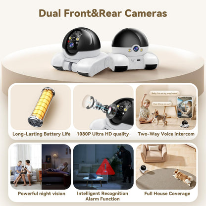 RoboCam with dual front-rear cameras, night vision, and two-way intercom – a reliable choice to eliminate fragmented monitoring, ensuring you never miss your pet’s moments or home safety, day and night.
