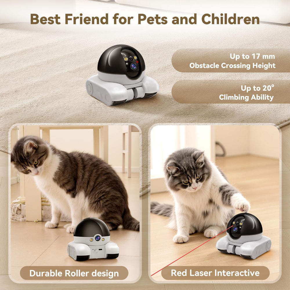 RoboCam with obstacle crossing and laser play – a fun, trusted companion to keep your pet entertained and safe, even when you’re away, turning monitoring into joyful interaction.