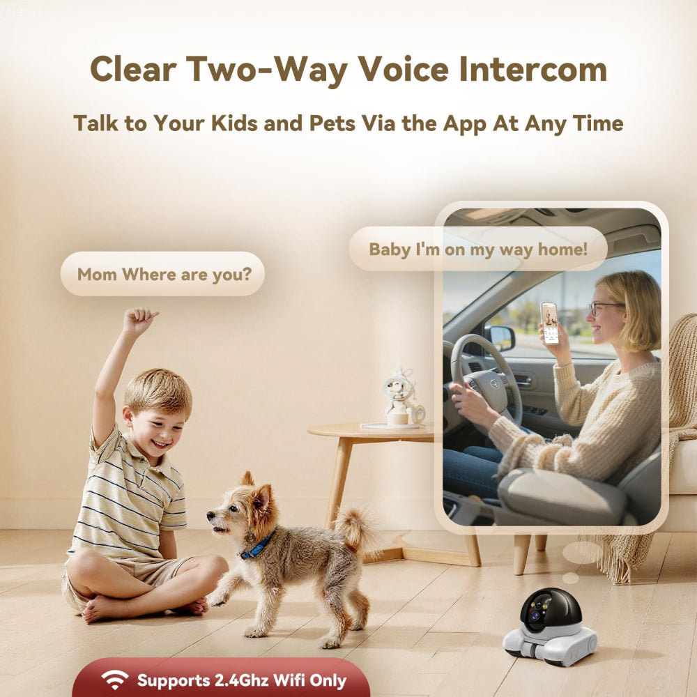 RoboCam’s clear two-way voice intercom – a heartfelt solution to bridge the distance, letting you talk to your pet and kids anytime, making them feel loved and connected even when you’re not home.
