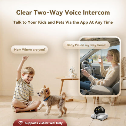 RoboCam’s clear two-way voice intercom – a heartfelt solution to bridge the distance, letting you talk to your pet and kids anytime, making them feel loved and connected even when you’re not home.