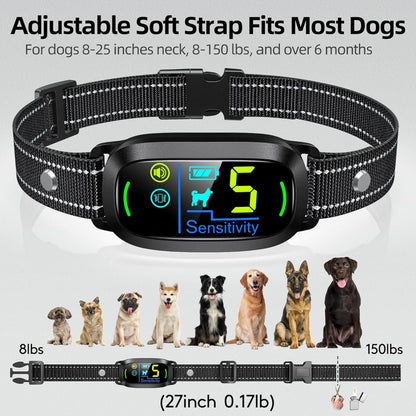 Comfortable adjustable dog bark collar: soft strap fits dogs (8-25 inch neck, 8-150 lbs, over 6 months) - compatible with small, medium, and large dog breeds.