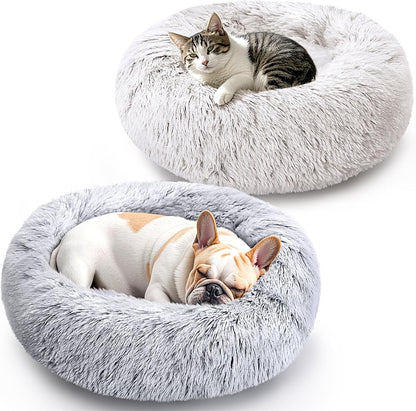 Dog & Cat Calming Donut Bed  Washable Round Fluffy Pet Bed