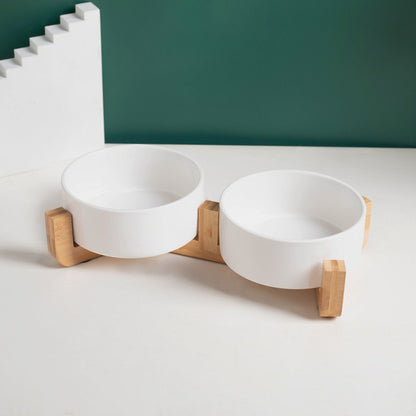 Elevated Ceramic Pet Bowl for Cats & Dogs - Double Bowls Food Water Feeder With Stand